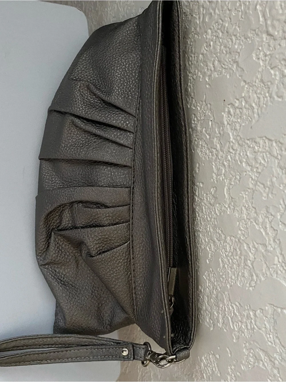 Metallic Gray Pleated Faux Leather Clutch